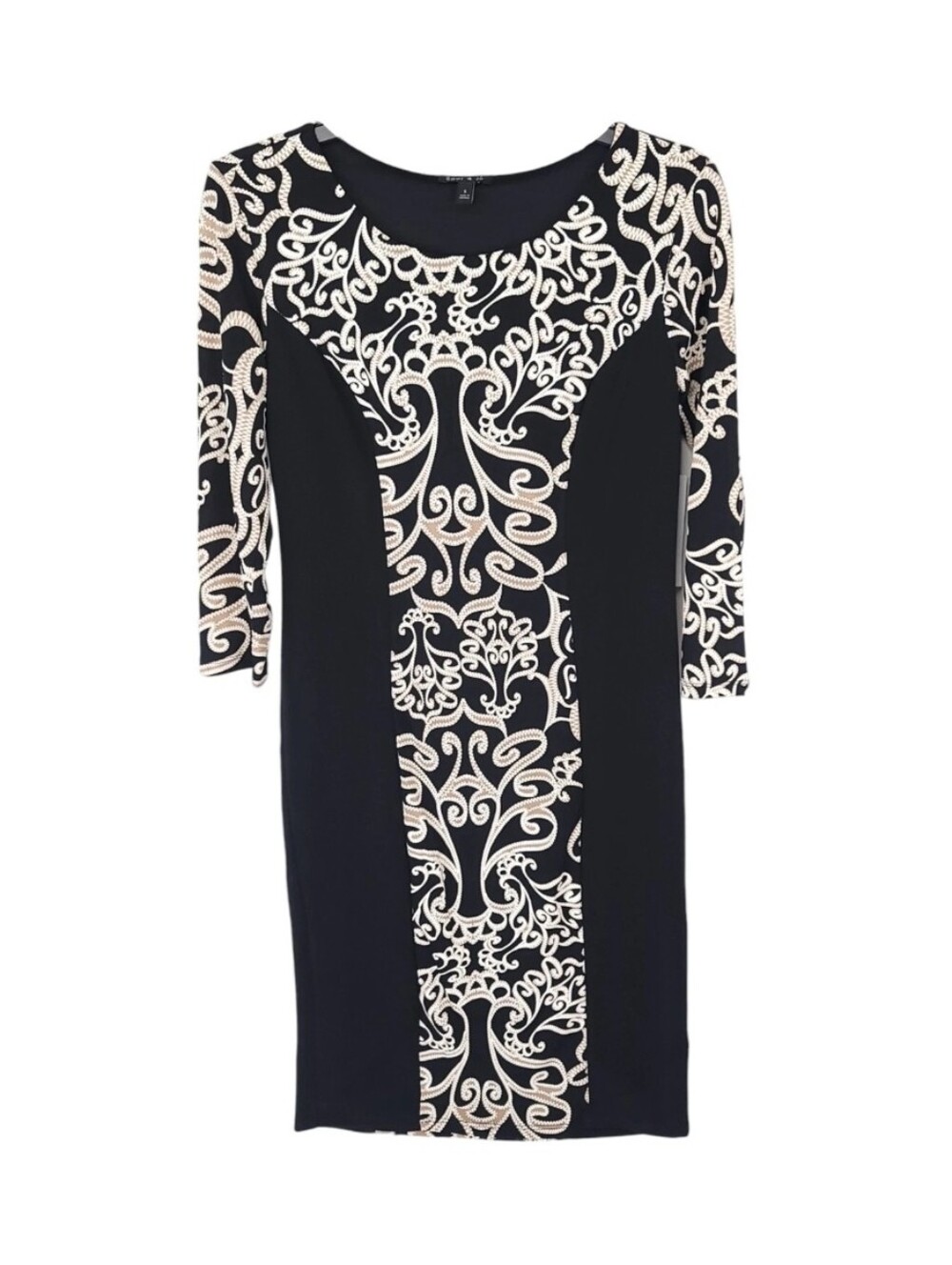Sami & Jo Dress Womens Small Knee Long Sheath 3/4 Sleeve Floral Jacquard Stretch